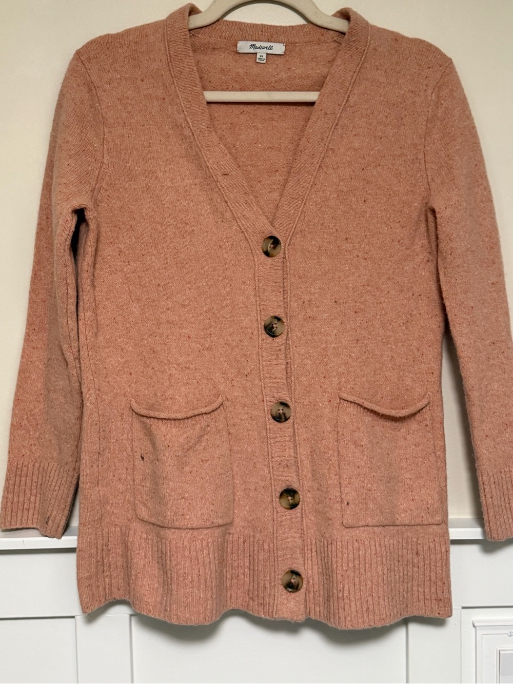 Madewell Peach Button-Front Knit Cardigan